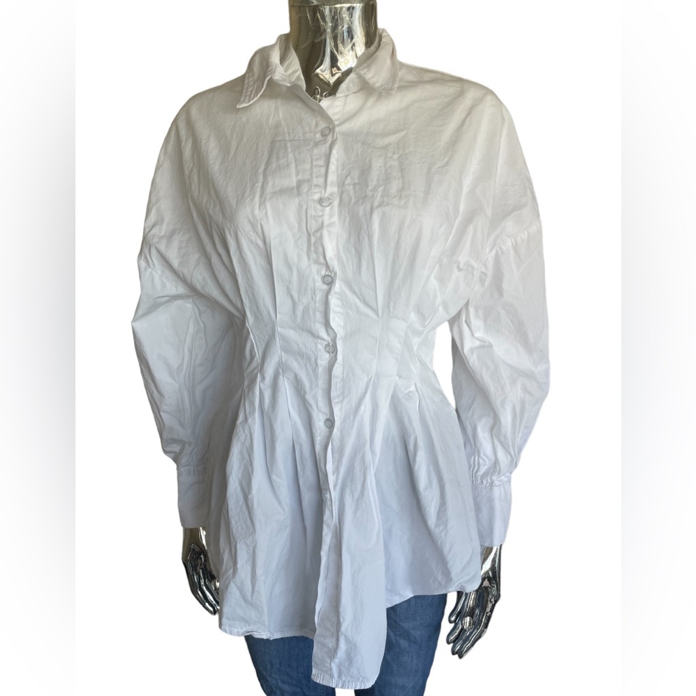 Women's White Corset Style Dress Shirt - Small